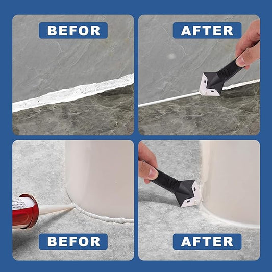 Professional 3-in-1 Silicone Caulking Tool Set, Sealant Finishing Tools with Replaceable Scraper Heads, Multiple Angle Grout Remover for Bathroom Kitchen Window Sink Joints