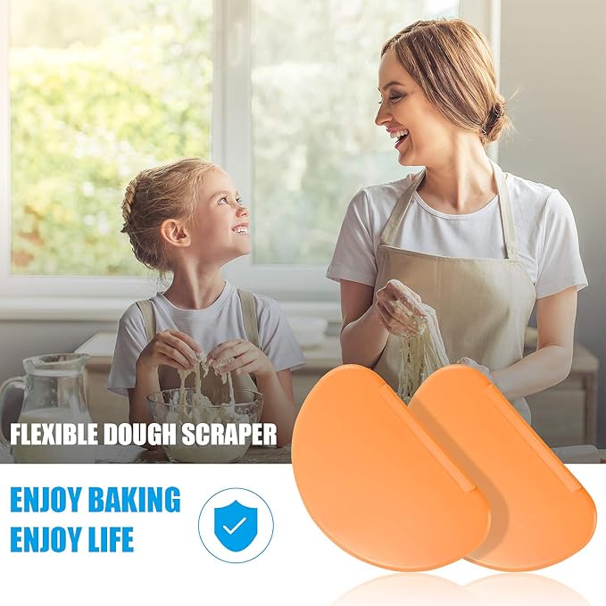 Patelai 2 Pieces Bowl Scraper Dough Bench Scraper Baking Flexible Spatula Versatile Kitchen Set Multipurpose Curved Pastry Flat Edge Mixing Bowl Cutter Silicone for Cake Icing Bread Fondant