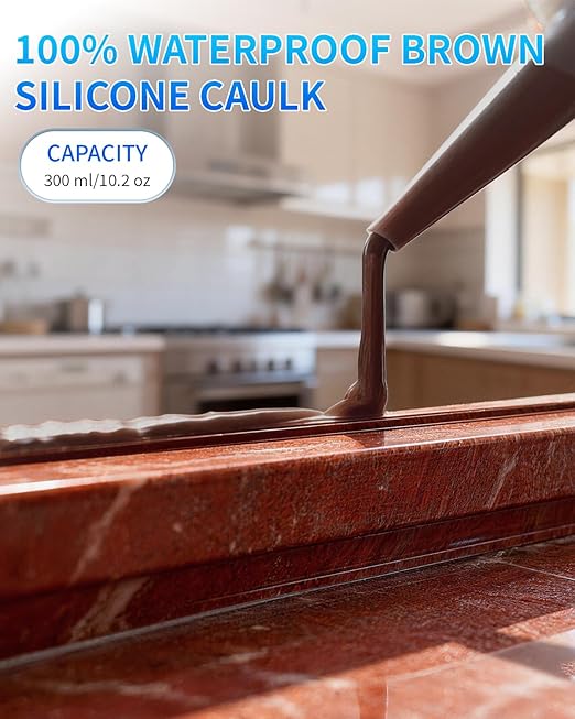 Silicone Caulk & Sealant Brown, 100% Waterproof Silicone Sealant, Shrink & Crack Proof, Silicone Caulking for Kitchen, Bathroom, RV, Interior & Exterior Use, 10.2 FL. OZ/300ML, 1 Pack