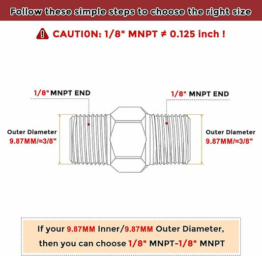 Pack of 12, 1/8" Male NPT to 1/8" Male NPT Solid Brass Hex Nipple Hose Connectors, Male Pipe Adapter for Pipe Leak Repair, Bathroom Remodeling, Tool Extensions, Compression