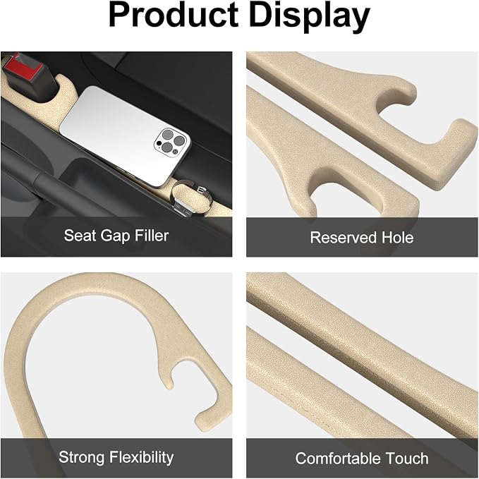 JAGASOL Car Seat Gap Filler, Universal Fits Car SUV Truck PU Leather Crevice Blocker, Between Seat and Center Console, Stops Cellphone Wallet Keys Coins from Dropping, 2 Pack Beige