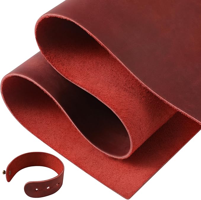 RingSun 12''X24'' Red Leather Sheets for Crafts (2mm), Full Grain Leather Tooling Leather