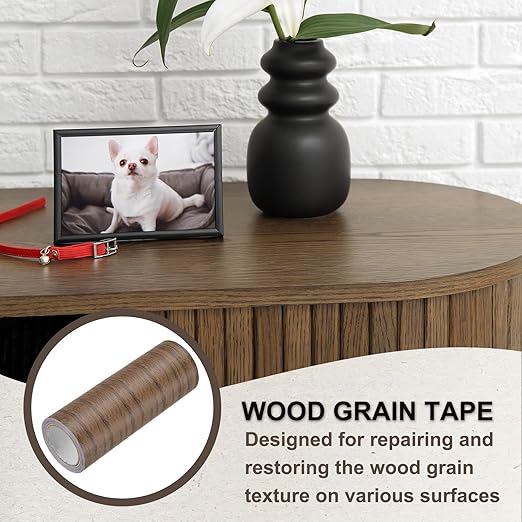 PATIKIL Wood Grain Tape 4.7" x 15 Ft, Self-Adhesive Wood Texture Repair Tape Realistic Wood Effect Contact Paper Patch for Furniture Cabinets Floor Walls Home Decoration, Dark Brown Oak
