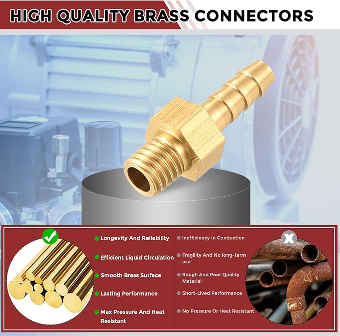 Pack of 10 Brass Hose Barb Fittings 3mm Hose Barb to M5x0.8 Male Fittings for Home Machines, Massage Bathtubs, and Irrigation Systems
