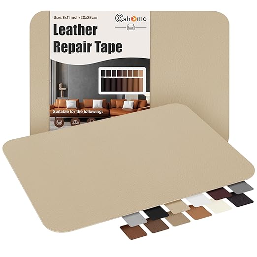 Cahomo Self-Adhesive Leather Repair Patches Tape for Couches - 8x11 inch, Vinyl & Leather Repair Kit for Furniture, Car Seats, Handbags, Jackets - Beige