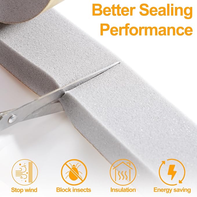 High Density Foam Tape Air Conditioner Window Seal, 2x1 Inch Thick Foam Stripe with Adhesive for Window AC Insulation, Weather Stripping for Doors and Windows Insulation, AC Foam Tape, Gray