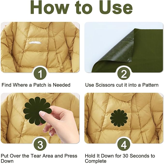 Self-Adhesive Nylon Patches Tent Repair Kit – Outdoor Gear Tenacious Repair Tape, Waterproof Fabric Patches for Clothes, Tent, Down Jacket, Backpack (8pcs, Army Green