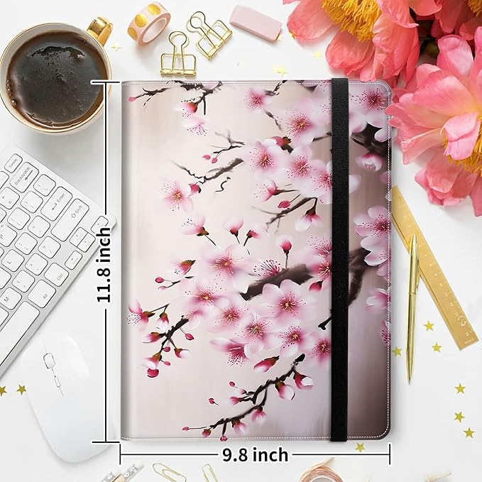 Padfolio Folder with Clipboard,Portfolios Organizer Clipboards with Storage Clipboard Writing Pad PU Leather Conference Document Organizer with Business Card Holder,Cherry Blossom