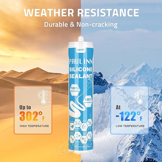 PAULINN 4 Pack White Silicone Caulk Waterproof 100% Silicone Caulk for Kitchen & Bathroom