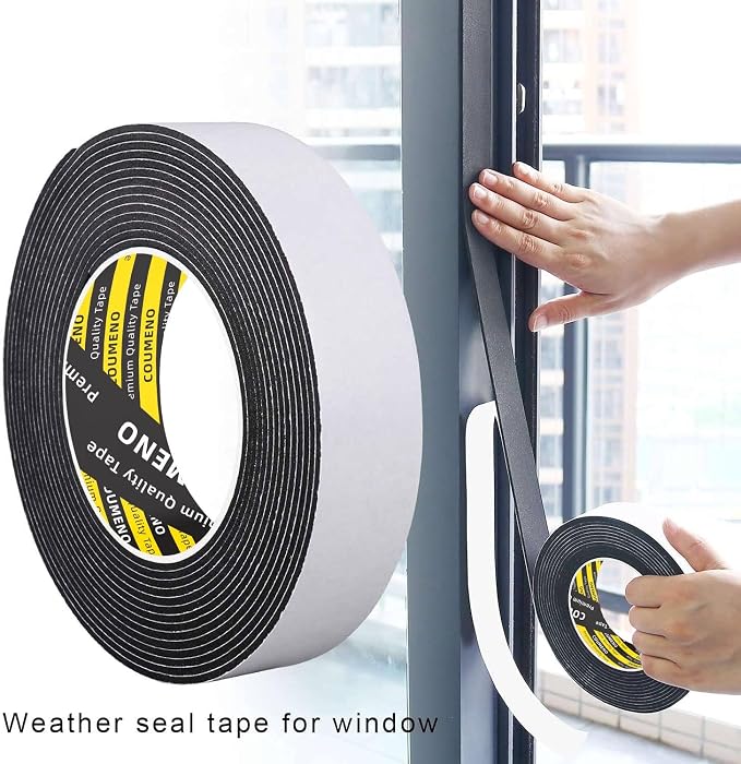 Single-Sided Adhesive EVA Foam Tape 1inX10FT,Black Foam Weather Stripping,Door Seal & Window Insulation Tape,Waterproof Sound Proof Seal Strip for Doors,Windows,Garage Door & Gap Sealing