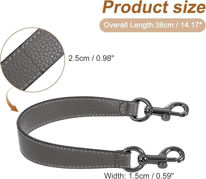 uxcell 14.17 Inch PU Leather Short Bag Strap with Clasp, Purse Handles Handbags Replacement Straps for Clutch Bag Underarm Bags, Grey, Grey Buckle