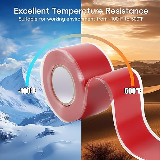 2-Pack Red Rubber Splicing Tape (20 Ft Total) - Self Fusing Emergency Repair Tape for Wiring & Marking - Non-Slip Silicone Grip for Handlebars - Easy-Peel Liner, 1 Inch x 10 Feet