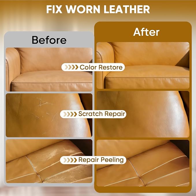 Leather Recoloring Balm, Leather Couch Repair Kit, Leather Restorer for Couches, Leather Scratch Repair, Leather Recoloring Balm for Faded & Scratched Leather Couches (Camel, 12 OZ)