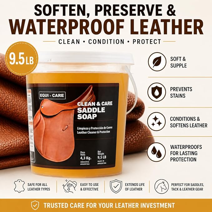 EQUI - CARE: Clean & Care Saddle Soap, Glycerin-Based soap with Added Moisturizers Designed to Clean and Condition Leather. Keep Your Leather tack and Equipment in top Condition.