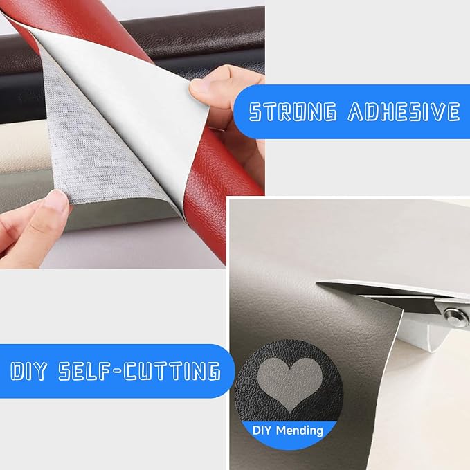 Leather Repair Patch, Self Adhesive Leather Repair, Large Leather Repair Tape for Sofa, Car Seats, Furniture, Cabinets, Chairs, Handbags （Grey, 16X79 inch)