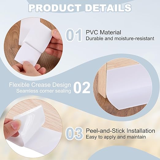 PATIKIL 2" x 10.5 ft Caulk Tape, Caulk Strips PVC Self Adhesive Caulking Tape Waterproof Edge Protectors for Bathroom Accessories Kitchen Countertop, White