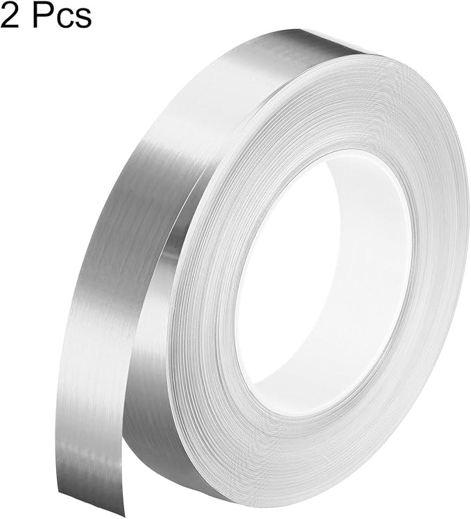 HARFINGTON 2Pcs Floor Tiles Silver Foil Lines Metallic Mirror Tape 0.98" x164 Ft Self Adhesive Decor Floor Wall Seam Sticker Waterproof Gap Sealing Tape for Kitchen Bathroom Cabinet