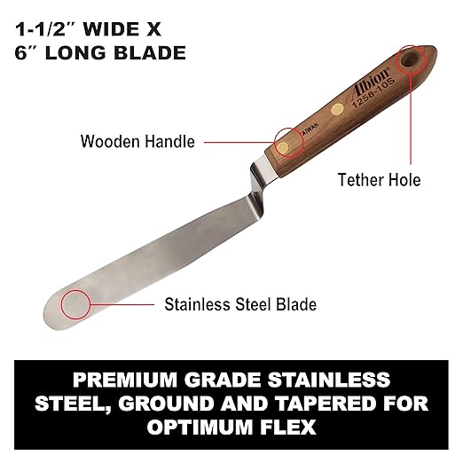 Albion Engineering Classic Offset Caulk Tooling Spatula, Stainless Steel, 1-1/2” Wide Tapered Tip x 6” Long Blade (1258-10S)
