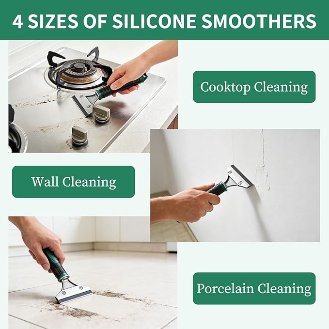 6 in 1 Caulking Tool & Caulk Remover Tool Kit with Dual-End Multi-Function Handle – Grout Removal Tool & Scraper for Bathroom, Kitchen, Tile Sealing