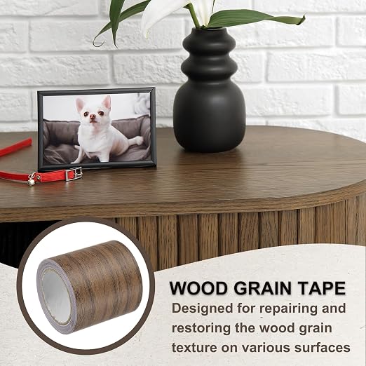 PATIKIL Wood Grain Tape 2.2" x 15 Ft, Self-Adhesive Wood Texture Repair Tape Realistic Wood Effect Contact Paper Patch for Furniture Cabinets Floor Walls Home Decoration, Dark Brown Oak