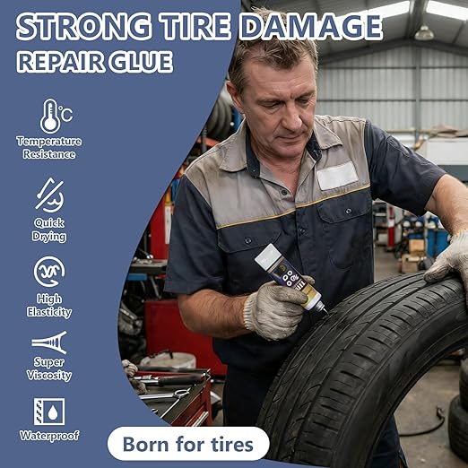 Professional Tire Repair Glue,Tire Glue sidewall,Tire Repair Rubber Nail kit,Tire Plug Glue Rubber Cement,car tire Patch Repair kit,Tire sidewall Repair Suitable for car, Motorcycle, Jeep, Tractor