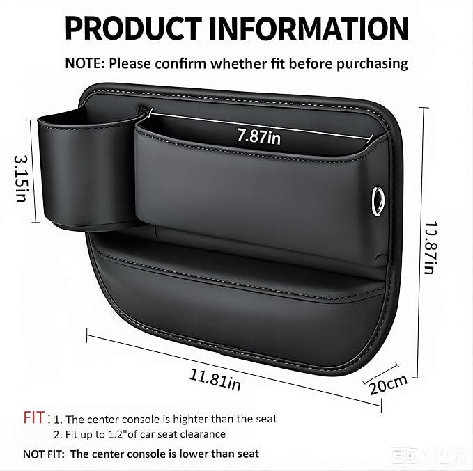 2 Pack Leather Car Seat Gap Organizer Filler with Cup Holder | PVC Leather Seat Gap Filler, Universal Front Seat Storage Box for Cell Phones, Wallets, Keys, Cards, Interior Accessories