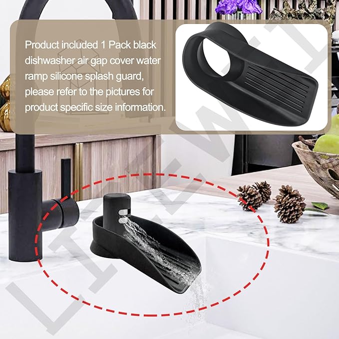 Black Dishwasher Air Gap Cover Water Ramp Silicone Splash Guard, Universal Accessory for Dishwasher Air Gap, 4° Overflow Spout Extender for Dishwasher - Drain Water Efficiently