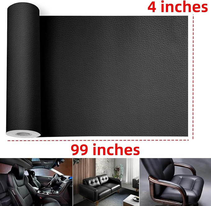 Leather Repair kit for Furniture,4 x 99 inches Self Adhesive Tape,Vinyl Repair kit Stickers,Leather Repair kit car Interior,Leather Patches,Leather seat Repair kit for Cars,Sofa,Couch(Black)