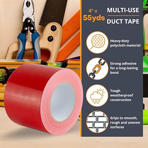 GTSE Wide Duct Tape, Red, 4 Inches x 55 Yards (164 ft), Heavy Duty, Waterproof Repair Tape for Indoor or Outdoor Use, 12 Rolls