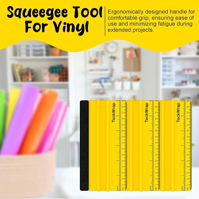 TECKWRAP Squeegee for Vinyl Felt Squeegee Scraper Tool for Decals, Inkjet Sticker Paper, and Wallpaper - 6"x2.9", Scratch-Free Application (Yellow)
