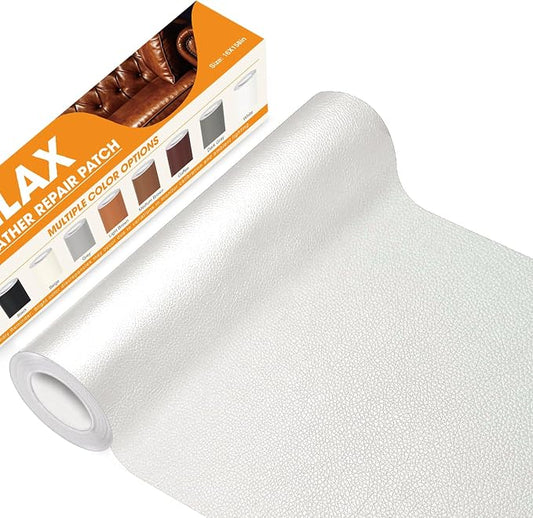 WALLAX Leather Repair Patch, 16 x 79 Inches Self Adhesive Leather Repair Tape for Furniture, Couch, Sofa, Car Seats, Office Chair, Car Interior, Upholstery, Vinyl Repair Kit (White)