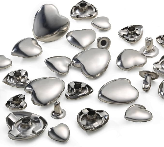 YORANYO 150 Set Mixed Size Rivets Kit - Silver Heart Studs for Clothing, Fabric & Leather Crafting - Rivet Tool for Jackets, Shoes, Bags, Belts & Purse