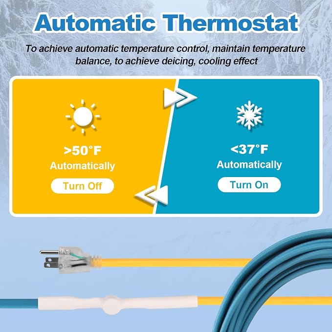 YAMIAOMAO Heat Tape for Water Pipes,12 Ft Blue Self-Regulating Heat Tape,-40°F Deicing Heat Tape,Prevent Water Pipes from Freezing,Heat Tape Water Pipes Suitable For Outdoor Water Tanks Of House