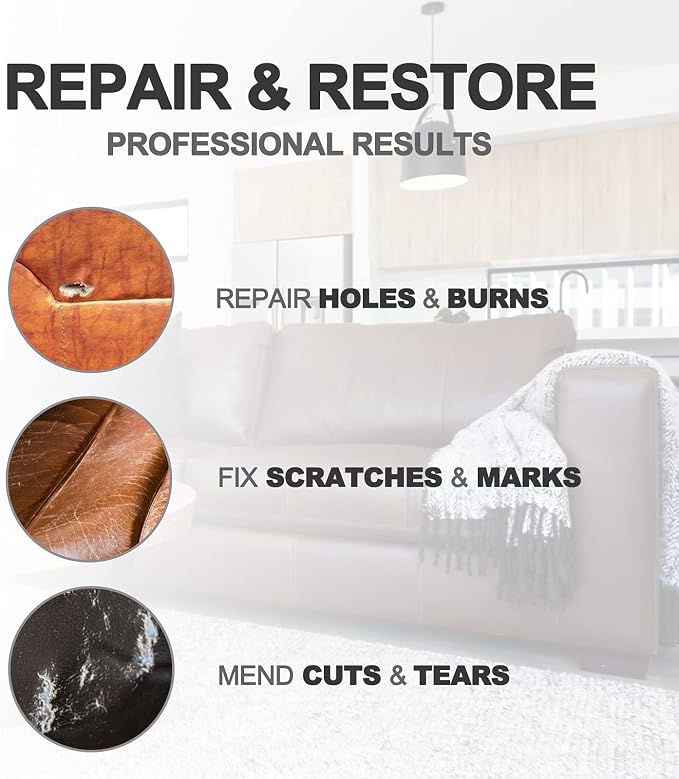 Kenbry Leather Repair Kit for Furniture,12 Colors Vinyl Leather-Couch Repair Kit for Car Seats Jacket Belt, Purse, Shoes,Boat Seat,Restore Scratch, Tears & Burn Holes