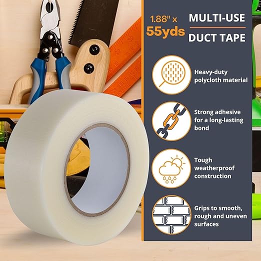 GTSE Clear Duct Tape, 2 Inches x 55 Yards (164 ft), Heavy Duty, Waterproof Repair Tape for Indoor or Outdoor Use, 24 Rolls