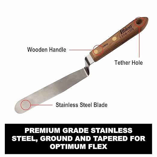 Albion Engineering 1258-G01 7-Piece Classic Offset Caulk Tooling Spatula Set, Stainless Steel with Hardwood Handle