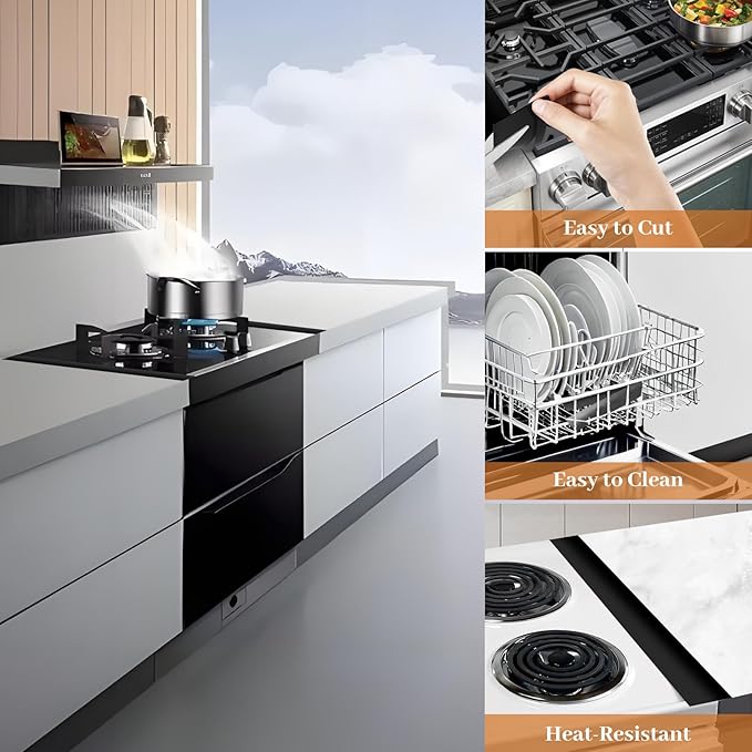 Silicone Stove Gap Covers 2 Pack, Heat Resistant Flexible Kitchen Silicone Gap Cover Filler Between Stovetop and Counter, 21 Inches Black