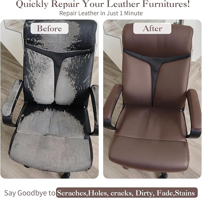 CHEIGHY Leather Repair Kit for Furniture - Advanced PU, Strong Self Adhesive Leather Repair Patch for Couch 17x79 inch Vinyl Repair Tape for Car Seat Upholstery Sofa Office Chair (Light Brwon)