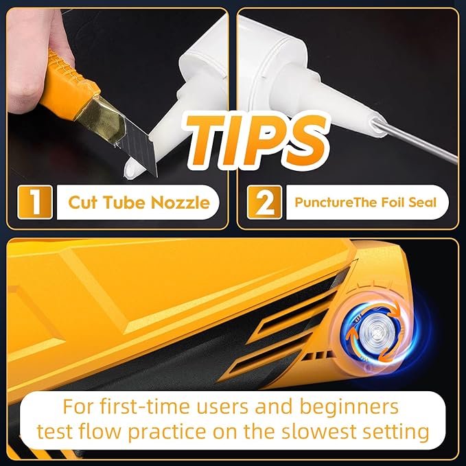 Electric Caulk Gun - Max 4000N Force, Variable Speed Cordless 1/10 Gallon (10 oz) Caulking Tool with Rotating Cradle & Auto Flow Stop (2 * 12V 2.0 Ah Batteries)