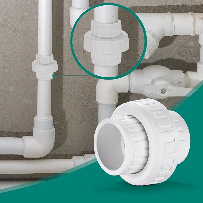 VYH 3/4" PVC Union Coupling Pipe Fitting (Socket x Socket) 3/4" PVC Slip Union PVC Adapter Coupling Schedule 40, EPDM O-Ring, White （2 Pack）
