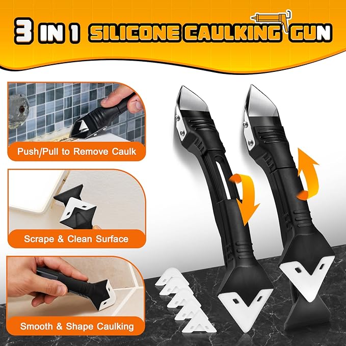 DIYSELF Caulk Gun Kit 9 Pack Professional Caulking Gun Caulk Remover Tool Kit Silicone Gun Sealant Finishing Tool Grout Scraper Hand Caulking Gun No Drip for Bathroom Kitchen Window Sink Tile Sealing