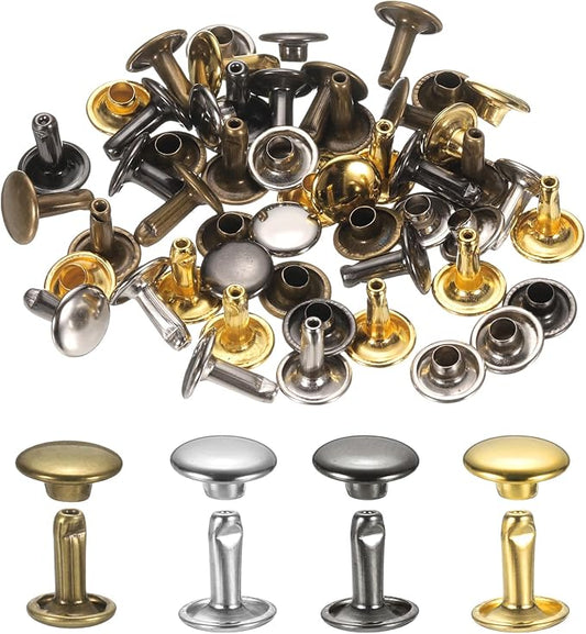 uxcell 120Set Leather Rivets, 9mm Double Cap Rivet Tubular Metal Studs Repairs Decoration Craft Accessories for Repair Decorate Leather Craft Belt Bag Shoes Purse Belts, 4 Color