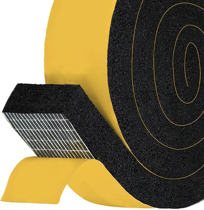 High Density Foam Tape Air Conditioner Window Seal, 2x1 Inch Thick Foam Stripe with Adhesive for Window AC Insulation, Weather Stripping for Doors and Windows Insulation, AC Foam Tape, Black