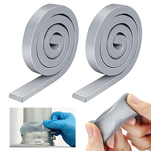 Moldable Silicone Putty, Non Hardening Multi Purpose Duct Seal Compound for Metal, Glass, Wood, Ceramic, Crafts, Heat Resistant and Waterproof, 1.5 ft x 0.32 in (Grey,2 Pack)