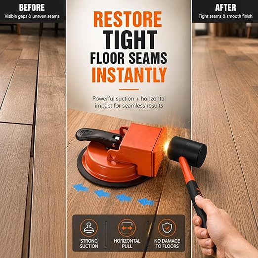Floor Gap Fixer Tool for Laminate Floor, Vinyl Plank (LVP), Laminate, Hardwood & Tile Flooring，Vacuum Suction Cup & Rubber Anti-Slip Cushion Pad, Eliminate Unsightly Gaps Instantly (Without Mallet)
