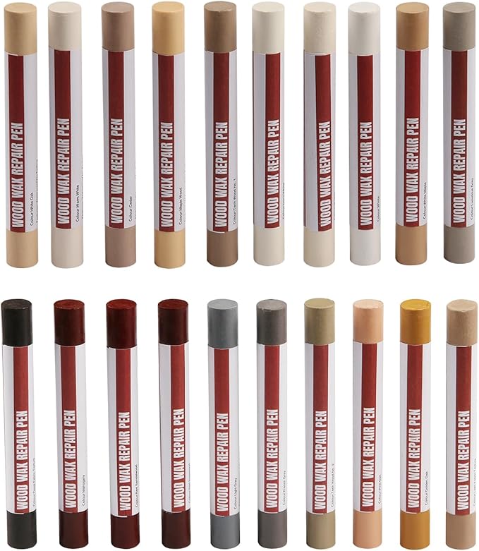 Wood Filler Sticks，20 Colors Wood Repair Wax Crayons Furniture Markers Touch up for Repairing Scratches, Scuffs, Cracks, Dings and Holes in Wood Floors, Cabinets, Furniture (Common Series)