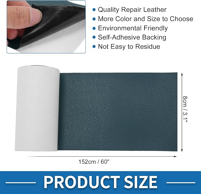 Self Adhesive Leather Repair Patch Strong Stickiness 3.1"x60" Leather Repair Tape PU Leather Deep Blue 1 Pcs