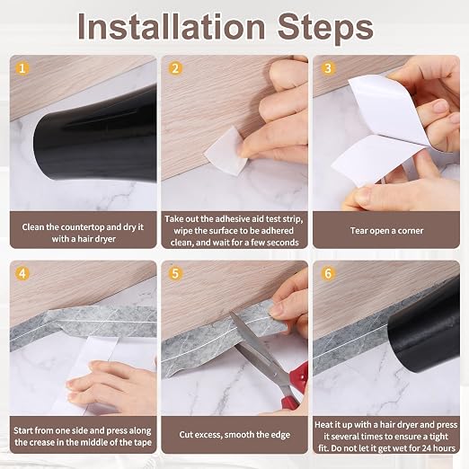 uxcell Caulk Tape Waterproof, 1.42 Inch x 10.5 ft Self-Adhesive Sealant Sealing Strip Caulking Sealant Tape PVC with Tool for Kitchen Sink Toilet Bathroom Bathtub Floor, Gray Marble