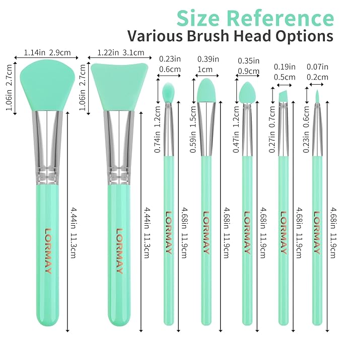 LORMAY 7 Pcs Silicone Brush Applicator Kit for UV Resin Epoxy Art Crafts and Cream Makeup Products, Mint Green