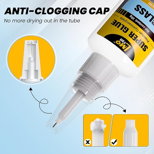 Glass Super Glue Liquid, Clear Instant Cyanoacrylate Adhesives for Glass Repair, All Purpose CA Glue for Ceramic Crystal Jewelry Mirror Plastic Model Metal Wood Pottery Porcelain Stone, Thin